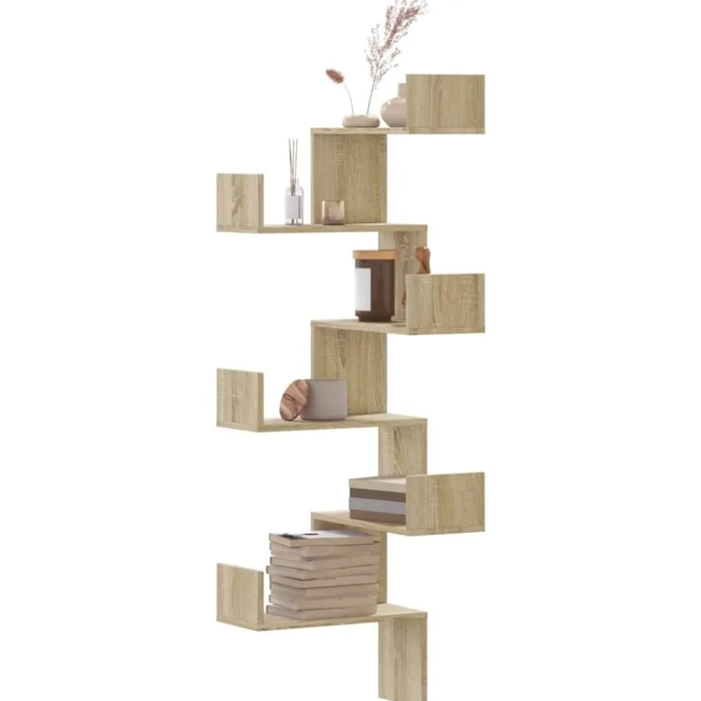 Étagères-vidaXL Étagère d'angle murale chêne sonoma 45x45x147cm bois ingénierie Chêne sonoma