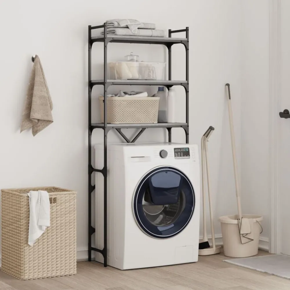 Accessoires Pour Appareils Électroménagers-vidaXL Étagère de lave-linge 67x25x163 cm bois ingénierie Sonoma gris