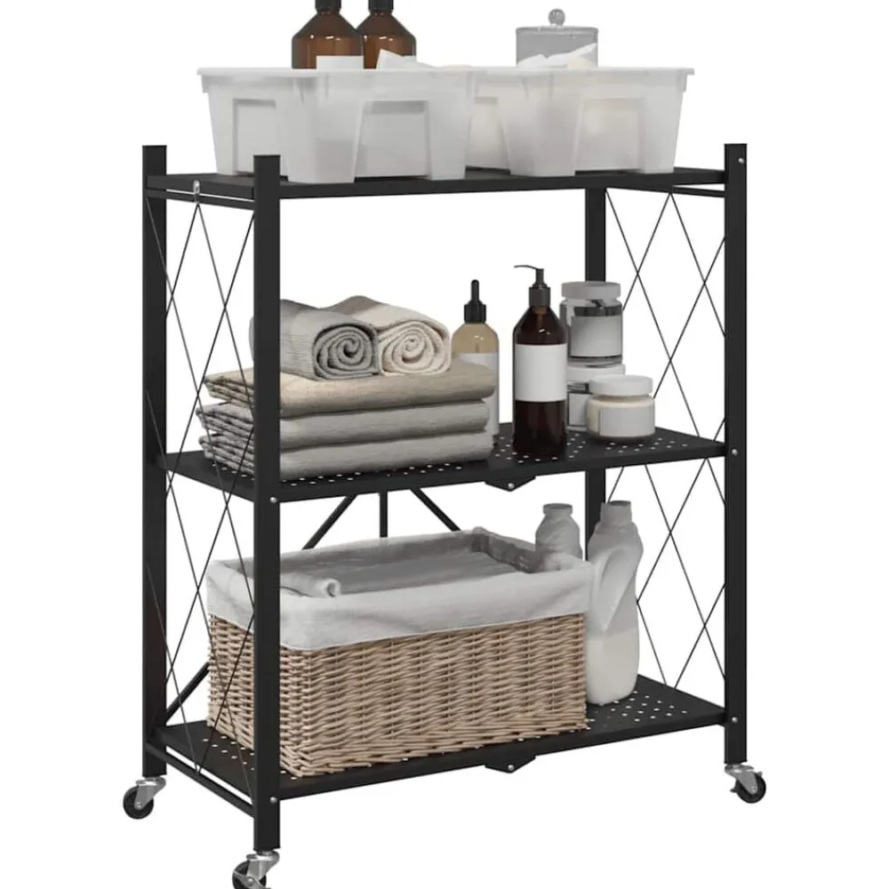 Outils-vidaXL Étagère de rangement sur roulettes Noir 71 x 34 x 88 cm Acier