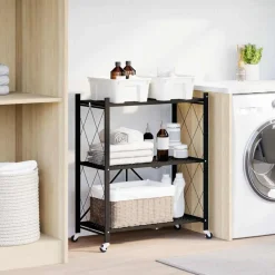 Outils-vidaXL Étagère de rangement sur roulettes Noir 71 x 34 x 88 cm Acier