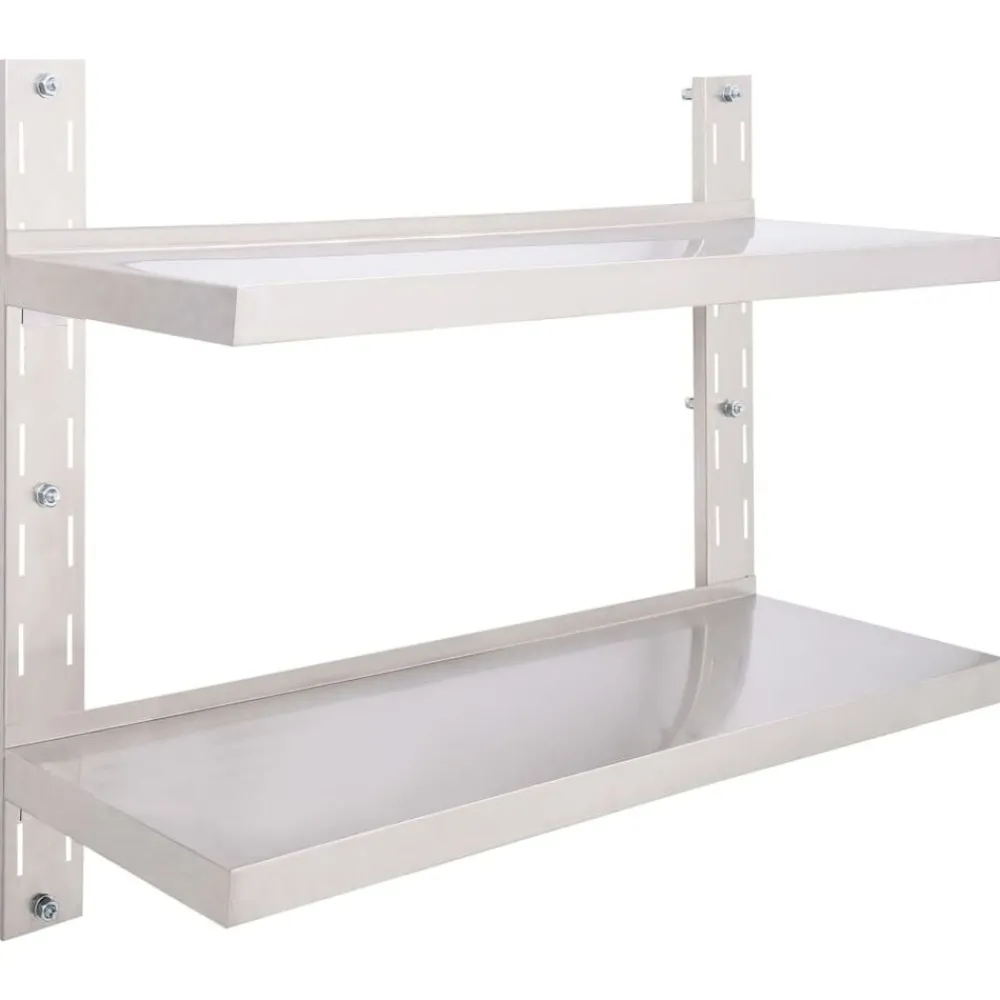 vidaXL Étagère murale à 2 niveaux Acier inoxydable 100x30 cm