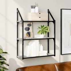 Étagères-vidaXL Étagère murale 3 niveaux 60x21x78,5 cm Sonoma gris