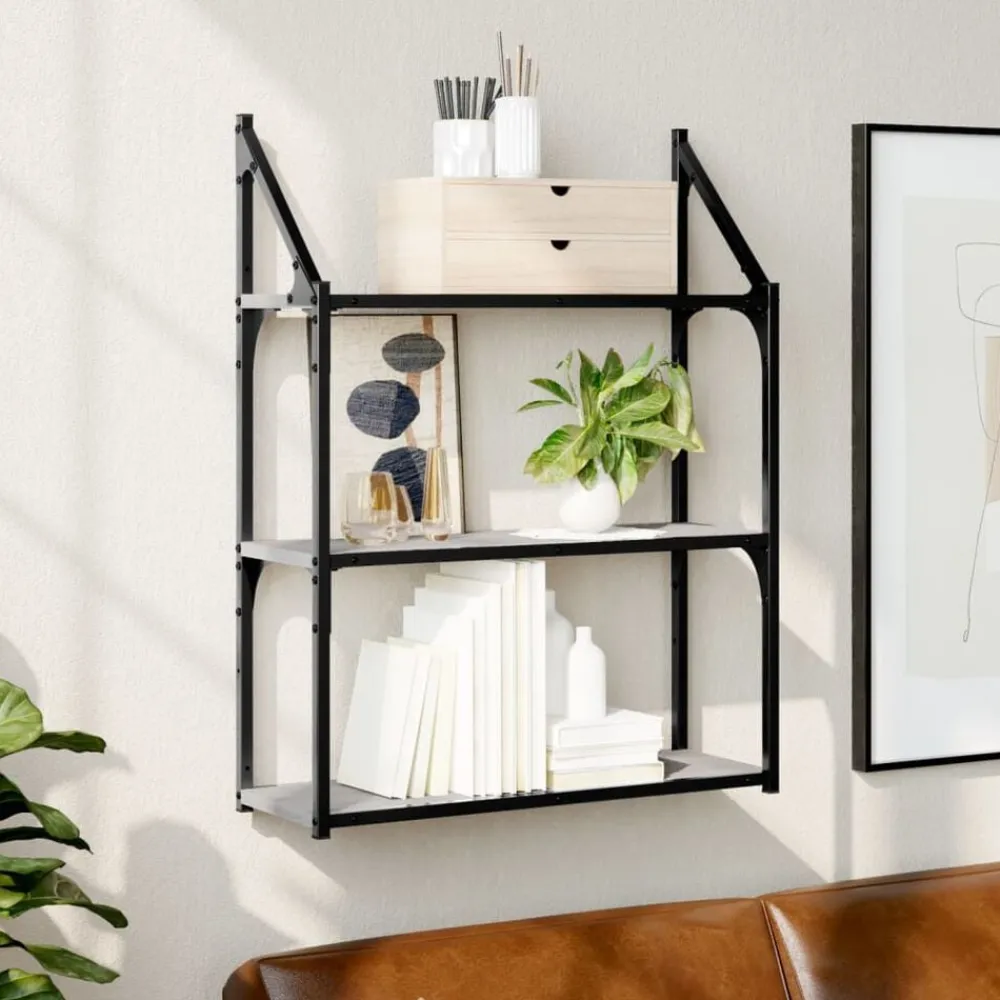 Étagères-vidaXL Étagère murale 3 niveaux 60x21x78,5 cm Sonoma gris