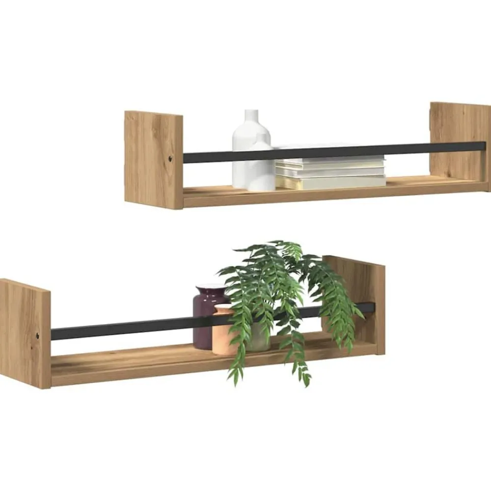 Étagères-vidaXL Étagère Murale 2 pcs Chêne artisanal 60 x 16 x 14 cm chêne artisanal