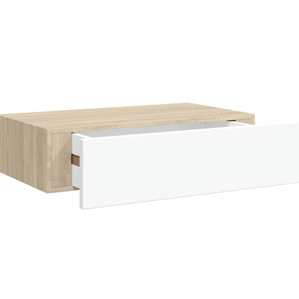 vidaXL Étagère murale à tiroirs en chêne et blanc 40 x 23,5 x 10 cm MDF