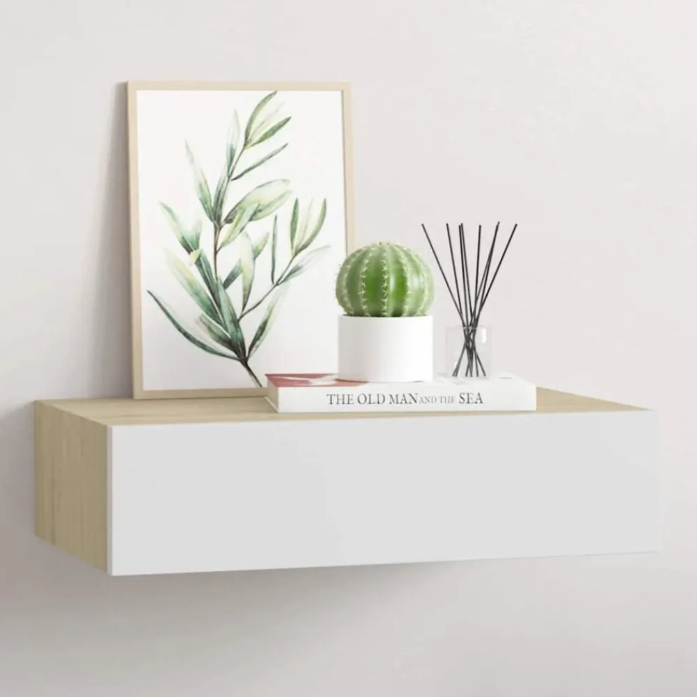 vidaXL Étagère murale à tiroirs en chêne et blanc 40 x 23,5 x 10 cm MDF