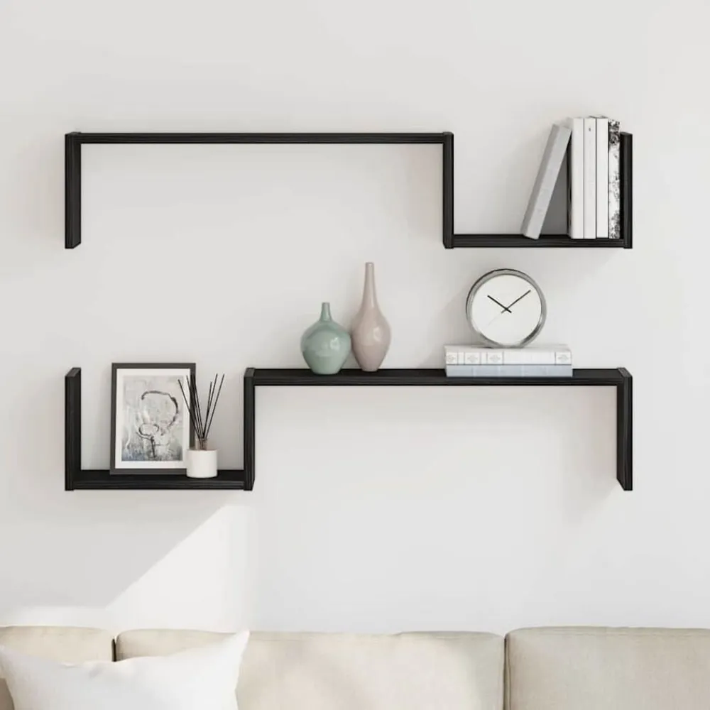 Étagères-vidaXL Étagère Murale avec étagère 2 pcs Chêne noir 100 x 15 x 20 cm Chêne noir