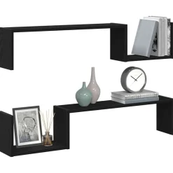 Étagères-vidaXL Étagère Murale avec étagère 2 pcs Chêne noir 100 x 15 x 20 cm Chêne noir