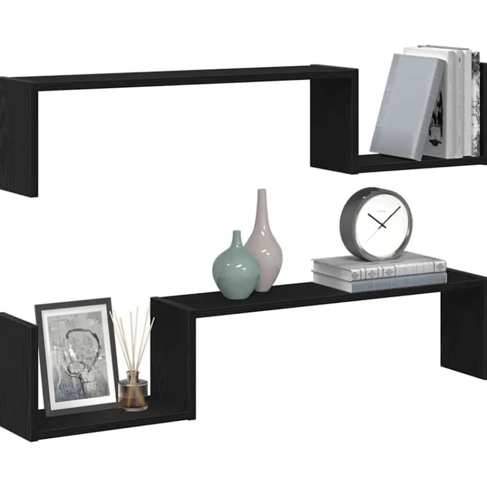 Étagères-vidaXL Étagère Murale avec étagère 2 pcs Chêne noir 100 x 15 x 20 cm Chêne noir