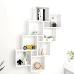 Étagères-vidaXL Étagère murale cube 90x15x119 cm Bois d’ingénierie Blanc