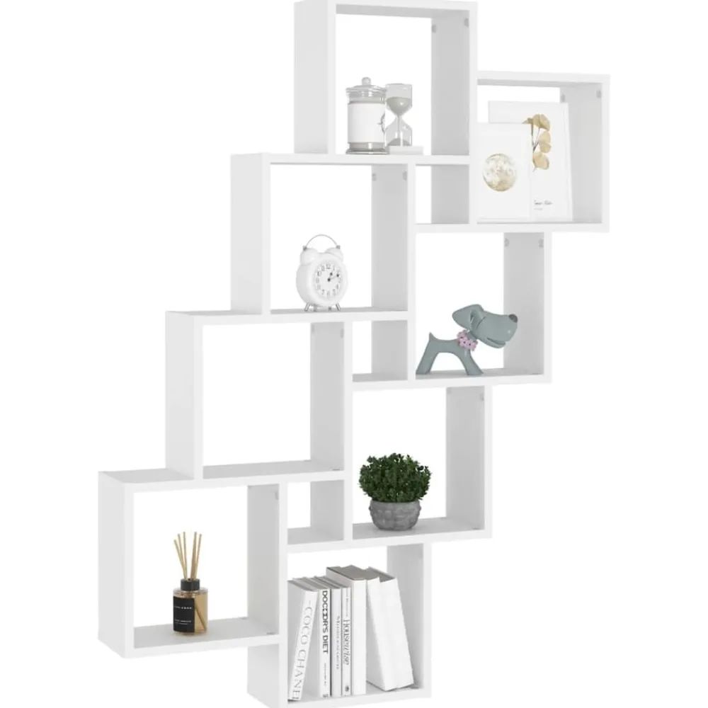 Étagères-vidaXL Étagère murale cube 90x15x119 cm Bois d’ingénierie Blanc