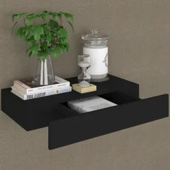 Étagères-vidaXL Étagère murale flottante avec tiroir Noir 48x25x8 cm
