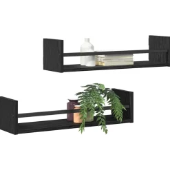 Étagères-vidaXL Étagère Murale Montage mural 2 pcs Chêne noir 60 x 16 x 14 cm Ch&ecirc;ne noir