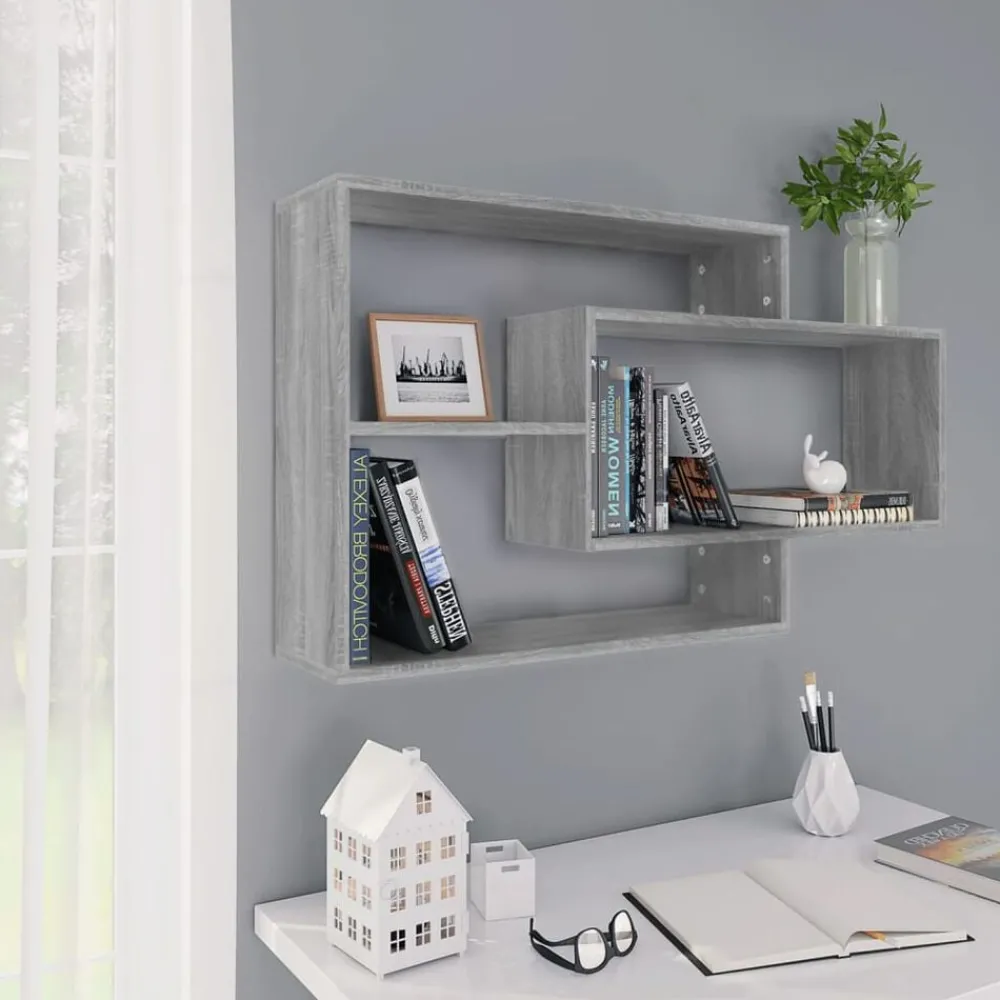 Étagères-vidaXL Étagère murale 104x20x58,5 cm Bois d'ingénierie Sonoma gris