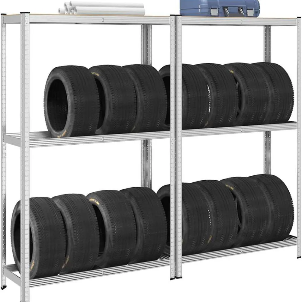 vidaXL Étagères à pneus à 2 niveaux 2 pcs acier et bois d'ingénierie