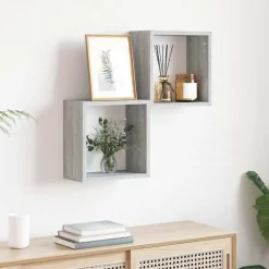 Étagères-vidaXL Étagères cube murales 2 pcs 30x15x30 cm Sonoma gris