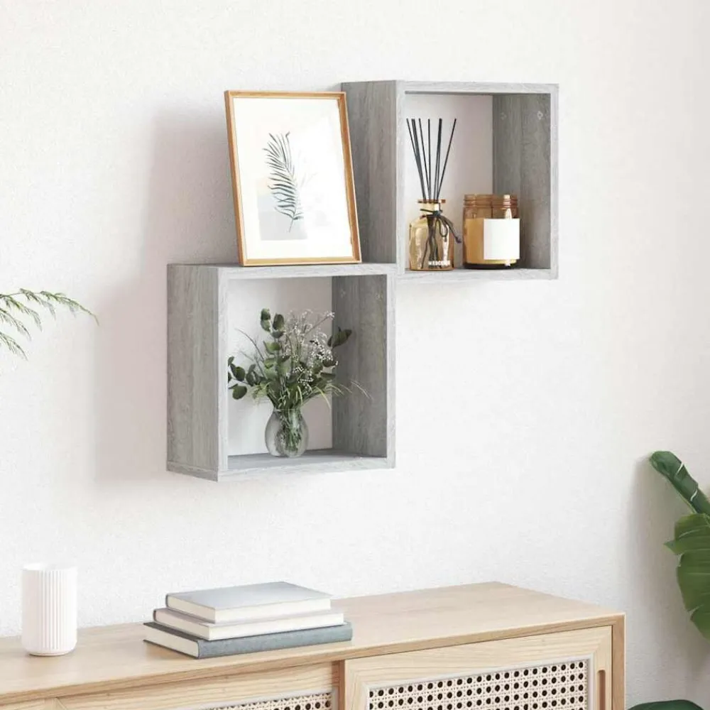 Étagères-vidaXL Étagères cube murales 2 pcs 30x15x30 cm Sonoma gris