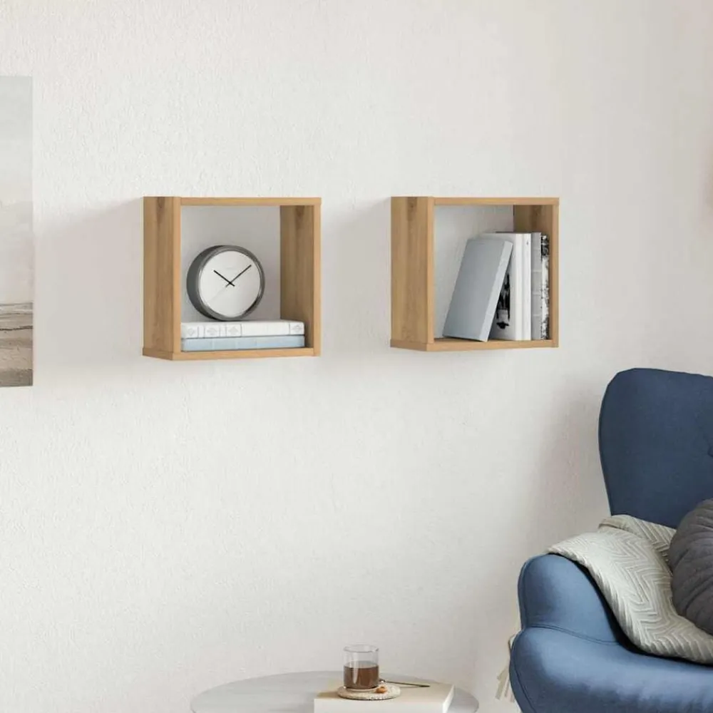 Étagères-vidaXL Étagères cube murales 2 pcs chêne artisanal bois ingénierie chêne artisanal