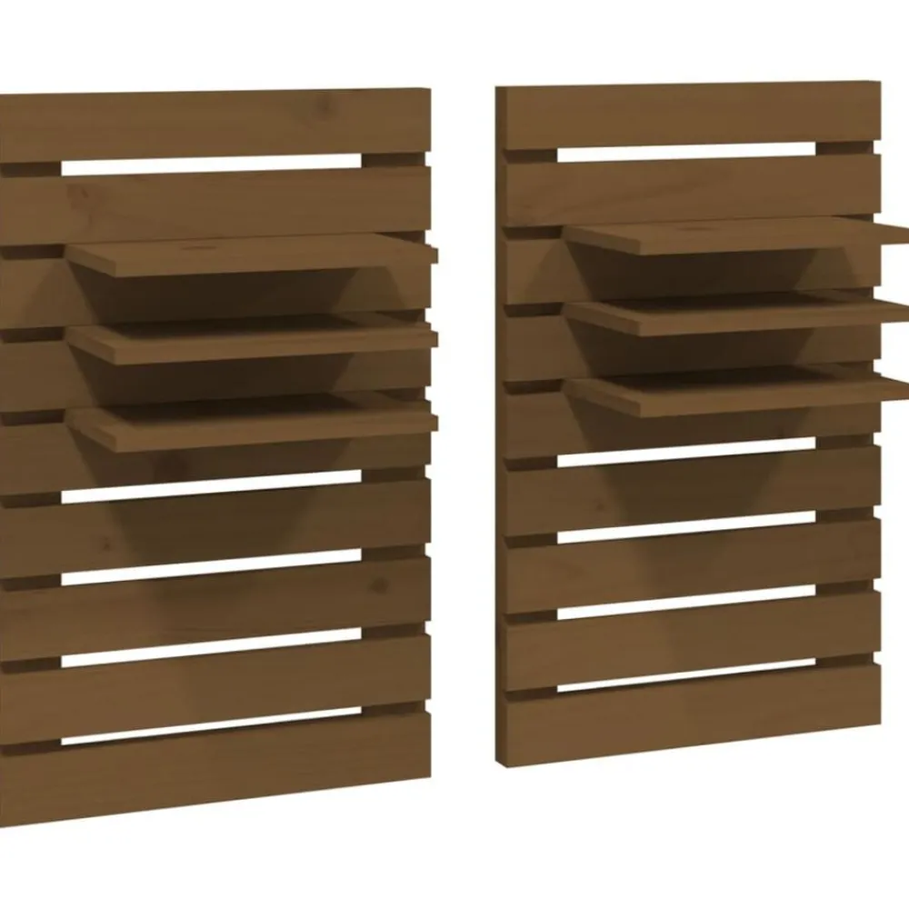 Étagères-vidaXL Étagères de chevet murales 2 pcs Bois de pin massif marron miel