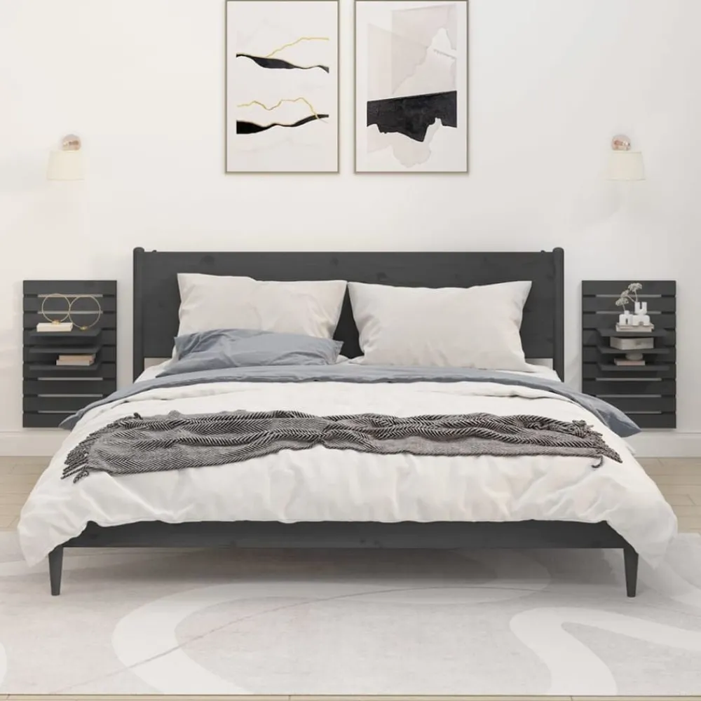 Étagères-vidaXL Étagères de chevet murales 2 pcs Bois de pin massif Gris