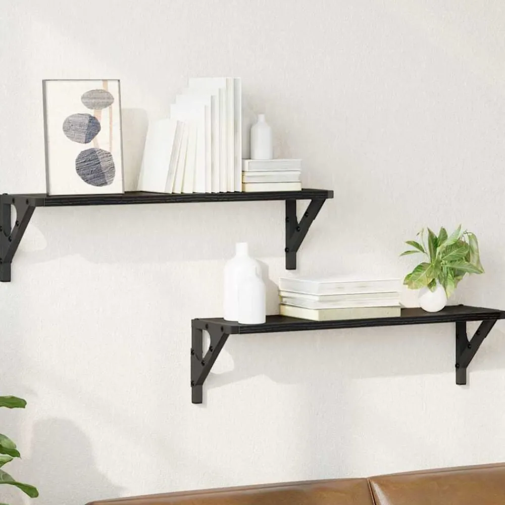 Étagères-vidaXL Étagères Murales 2 pcs Chêne noir 60 x 15 x 15,5 cm Ch&ecirc;ne noir