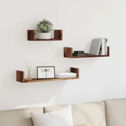 Étagères-vidaXL Étagères murales 3 pcs bois d'ingénierie Vieux bois