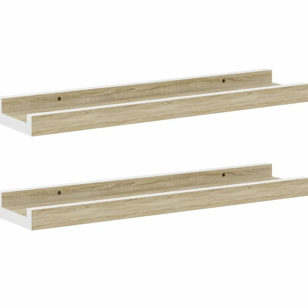 Étagères-vidaXL Étagères murales 2 pcs blanc et chêne sonoma 40x9x3 cm Blanc et ch&ecirc;ne sonoma