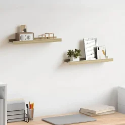 Étagères-vidaXL Étagères murales 2 pcs blanc et chêne sonoma 40x9x3 cm Blanc et ch&ecirc;ne sonoma
