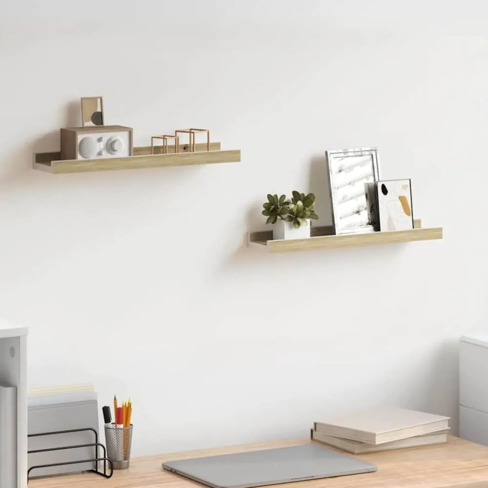 Étagères-vidaXL Étagères murales 2 pcs blanc et chêne sonoma 40x9x3 cm Blanc et ch&ecirc;ne sonoma