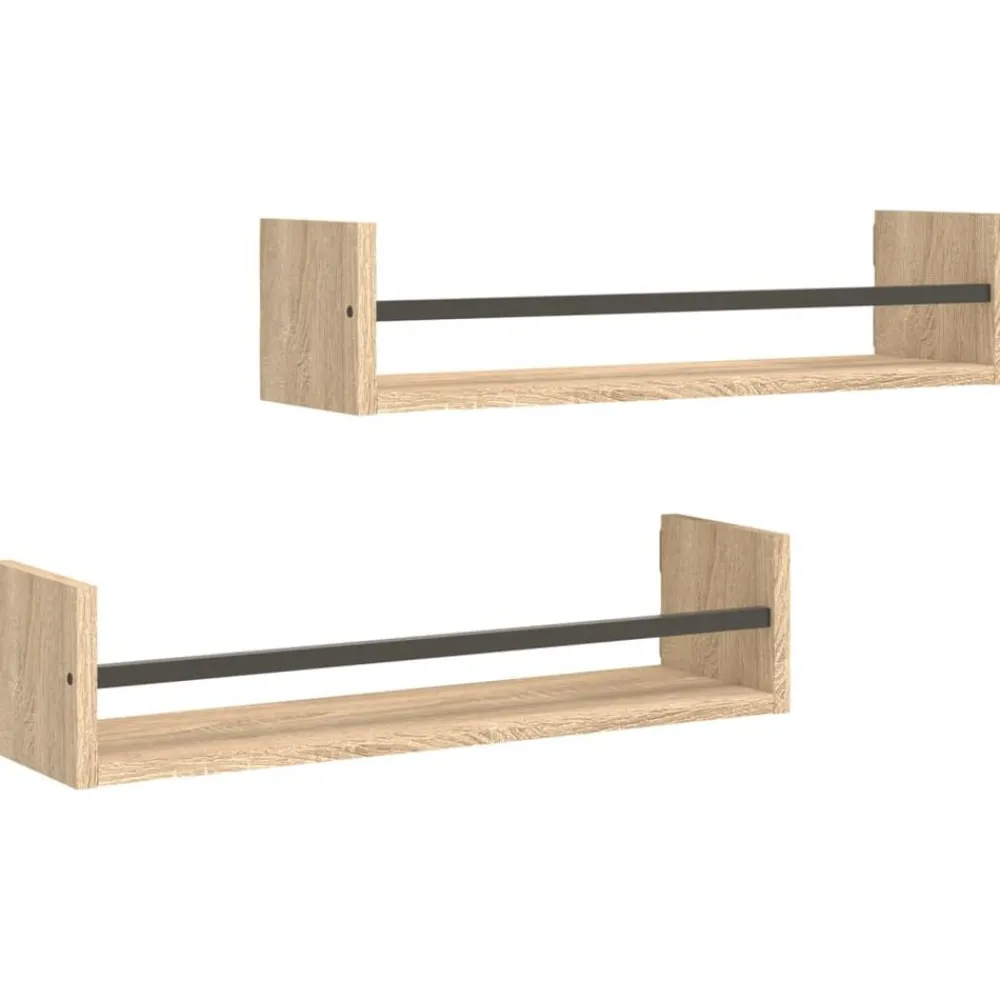 vidaXL Étagères murales avec barres 2 pcs chêne sonoma 60x16x14 cm
