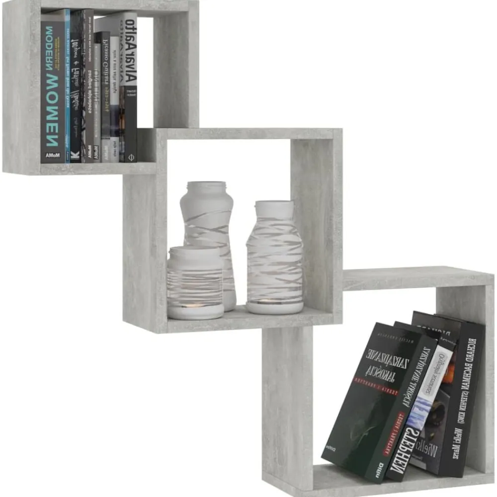 Étagères-vidaXL Étagères murales cubiques 68x15x68cm bois ingénierie Gris béton