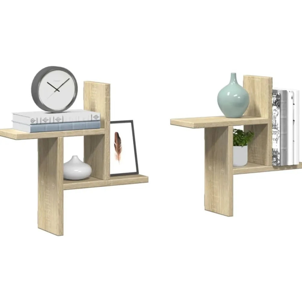 Étagères-vidaXL Étagères murales 2pcs chêne sonoma 38x12x38cm bois d'ingénierie Chêne sonoma