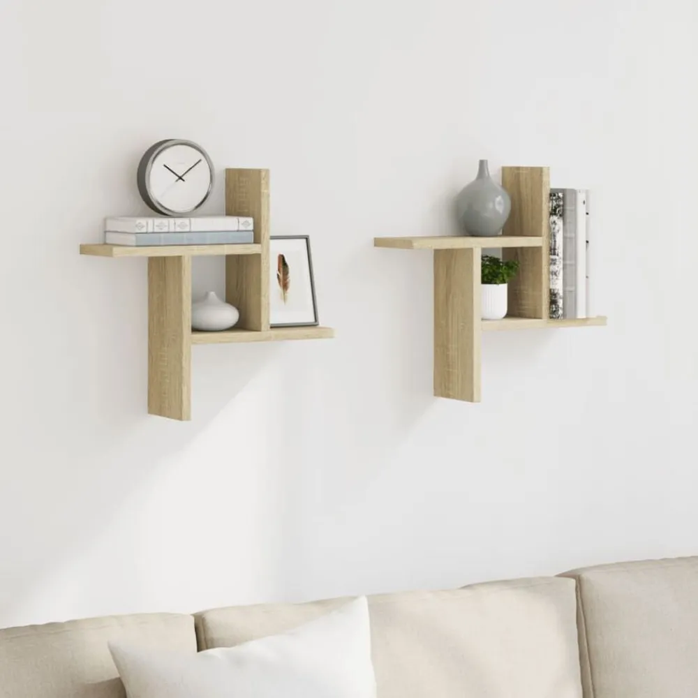 Étagères-vidaXL Étagères murales 2pcs chêne sonoma 38x12x38cm bois d'ingénierie Chêne sonoma