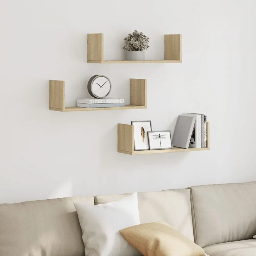 Étagères-vidaXL Étagères murales 3pcs chêne sonoma 58x18x18cm bois d'ingénierie Chêne sonoma