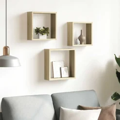 vidaXL Étagères murales sous forme de cube 3 pcs Chêne sonoma
