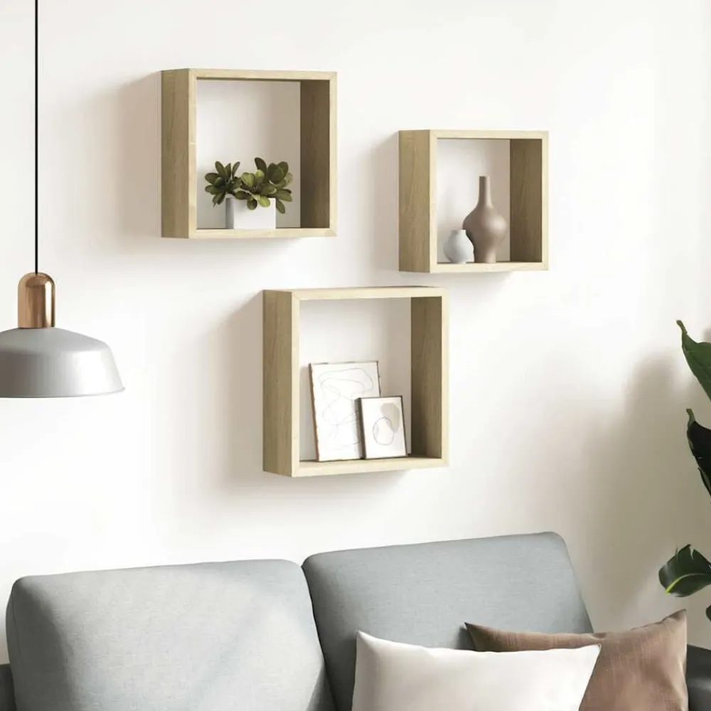 vidaXL Étagères murales sous forme de cube 3 pcs Chêne sonoma