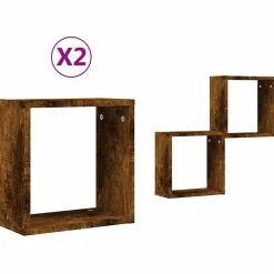 vidaXL Étagères murales sous forme de cube 2 pcs chêne fumé 30x15x30cm