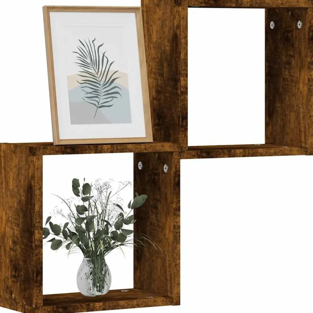 vidaXL Étagères murales sous forme de cube 2 pcs chêne fumé 30x15x30cm