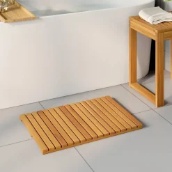 vidaXL Tapis de bain Uni Marron 60 x 40 cm bois