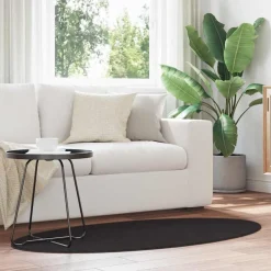 Décorations-vidaXL Tapis de surface ovale HUARTE 80 x 150 cm 100% Polyester Noir