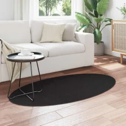 Décorations-vidaXL Tapis de surface ovale HUARTE 80 x 150 cm 100% Polyester Noir