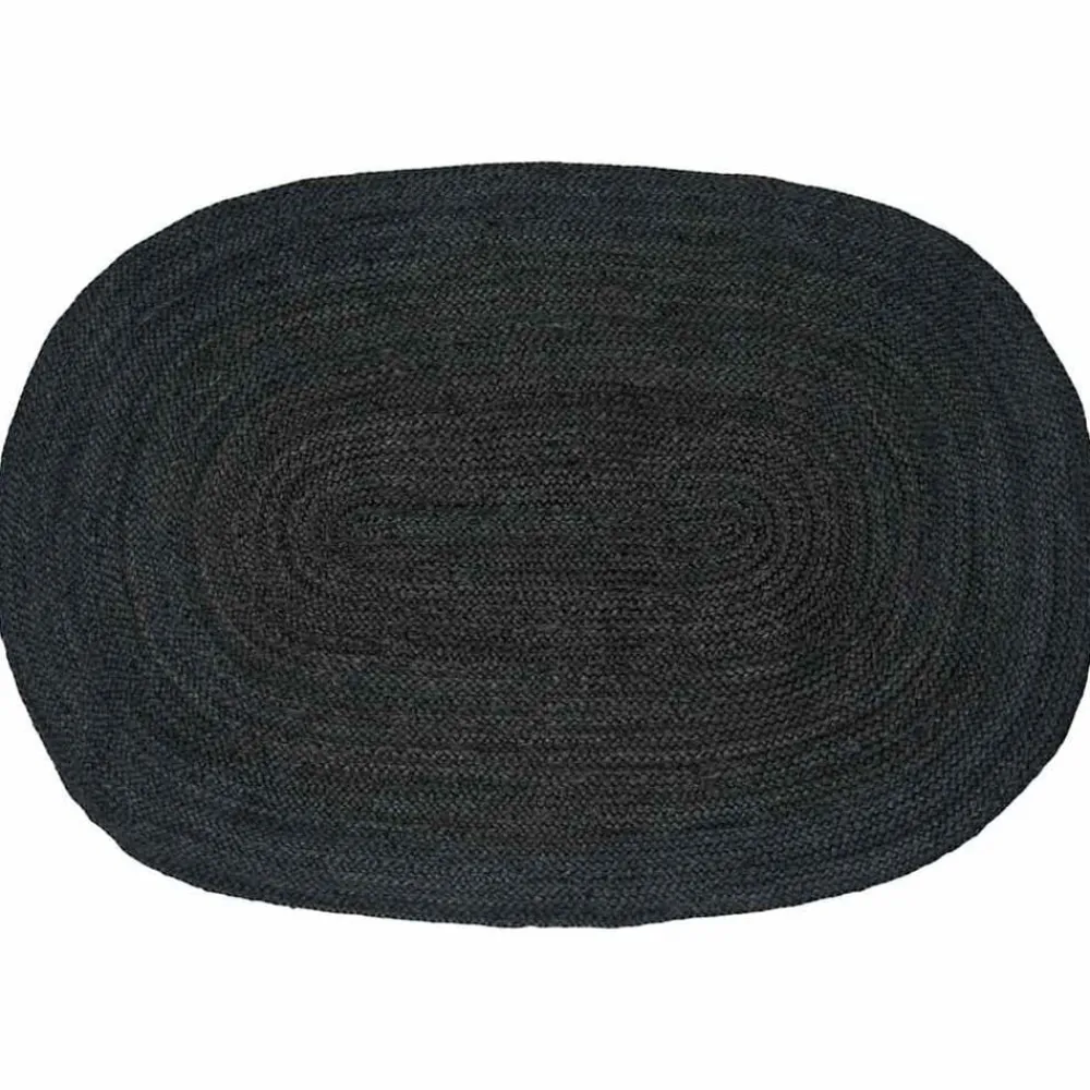 Décorations-vidaXL Tapis de surface ovale Noir 100 x 152 cm Jute Gris foncé