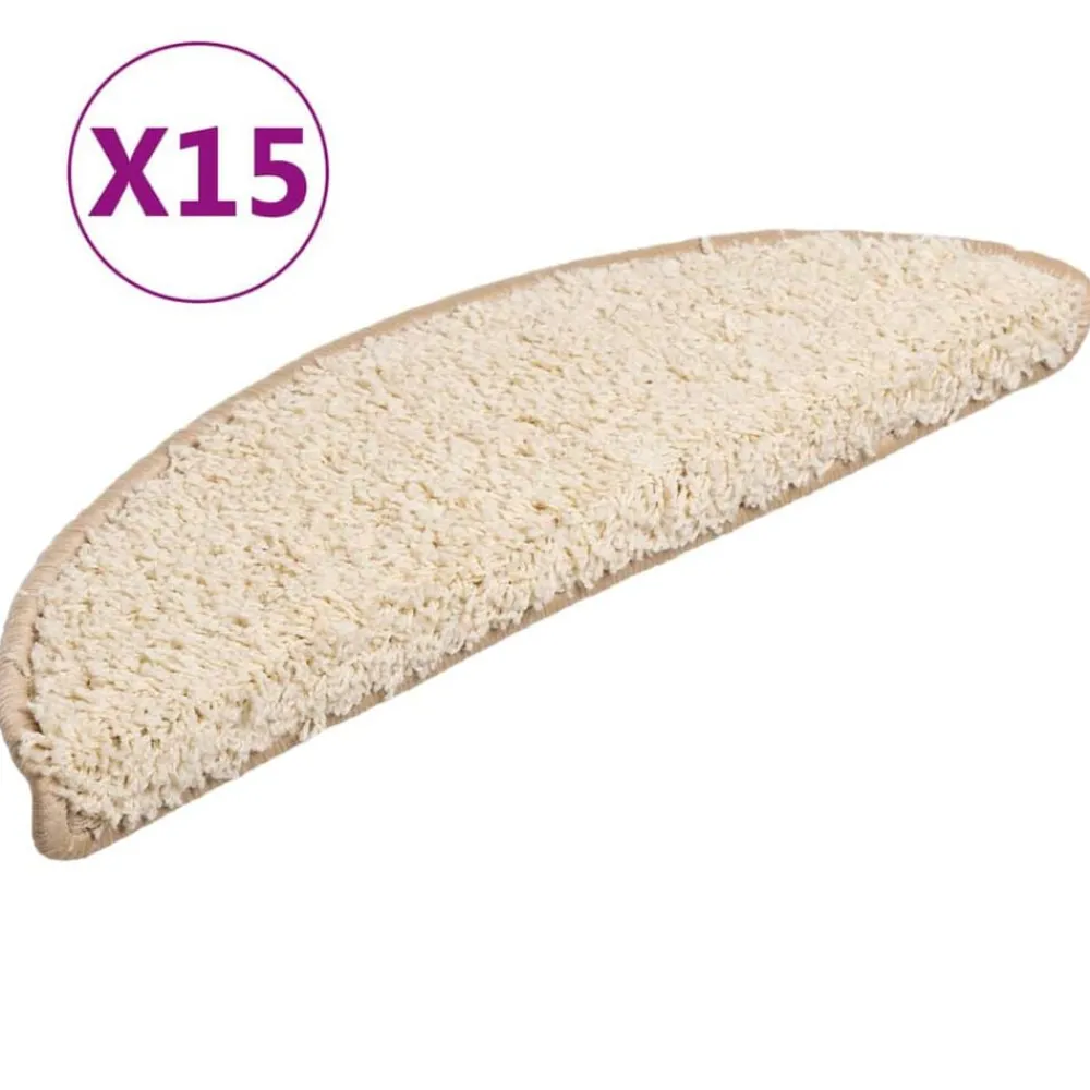 Produits Ménagers-vidaXL Tapis d'escalier 15 pièces 56 x 17 x 3 cm Crème Demi-rond Crème