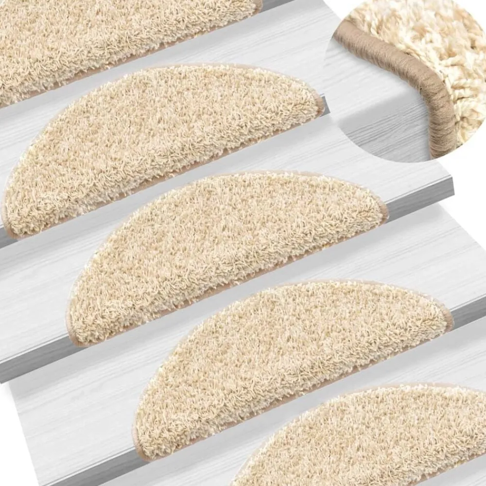 Produits Ménagers-vidaXL Tapis d'escalier 15 pièces 56 x 17 x 3 cm Crème Demi-rond Crème