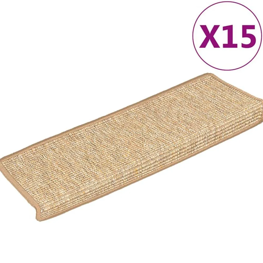 Produits Ménagers-vidaXL Tapis d'escalier 15 pièces 65 x 21 x 4 cm Bord rectangulaire Marron clair