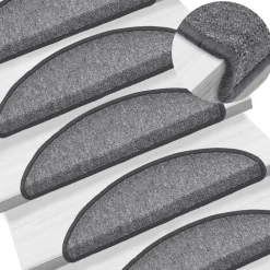 Produits Ménagers-vidaXL Tapis d'escalier 15 pièces 56 x 17 x 3 cm Demi-rond Gris foncé