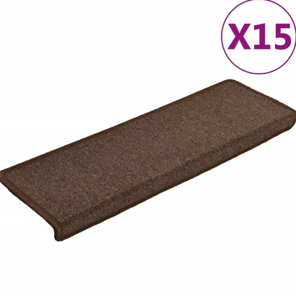 vidaXL Tapis d'escalier 15 pièces 65 x 21 x 4 cm Marron Bord rectangulaire