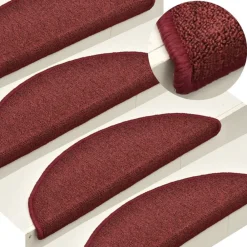 vidaXL Tapis d'escalier 15 pièces 56 x 17 x 3 cm Bordeaux Demi-rond