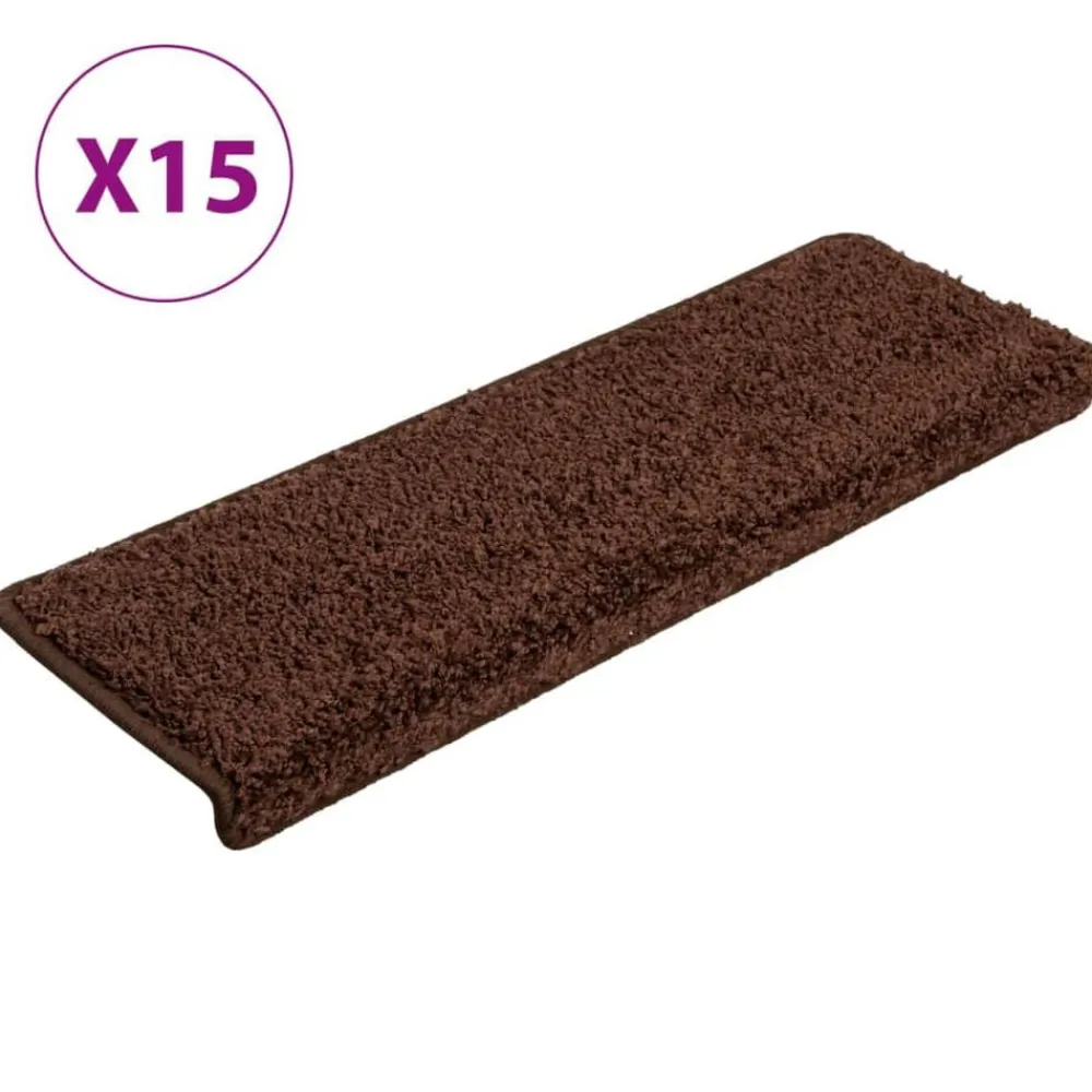 Produits Ménagers-vidaXL Tapis d'escalier 15 pièces 65 x 21 x 4 cm Bord rectangulaire Marron