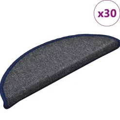 vidaXL Tapis d'escalier 30 pièces 56 x 17 x 3 cm Gris foncé et bleu Demi-rond